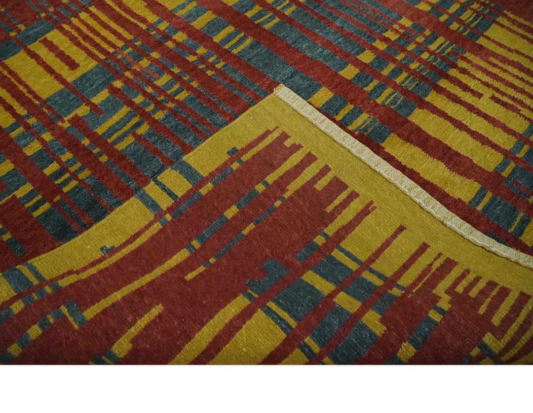 Modern Stripes Design Gold, Charcoal and Brown 5x6.6 Hand loom wool area Rug - The Rug Decor