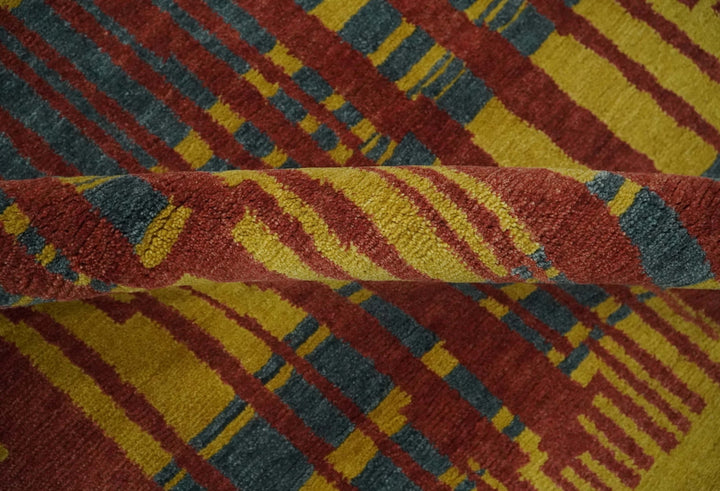 Modern Stripes Design Gold, Charcoal and Brown 5x6.6 Hand loom wool area Rug - The Rug Decor