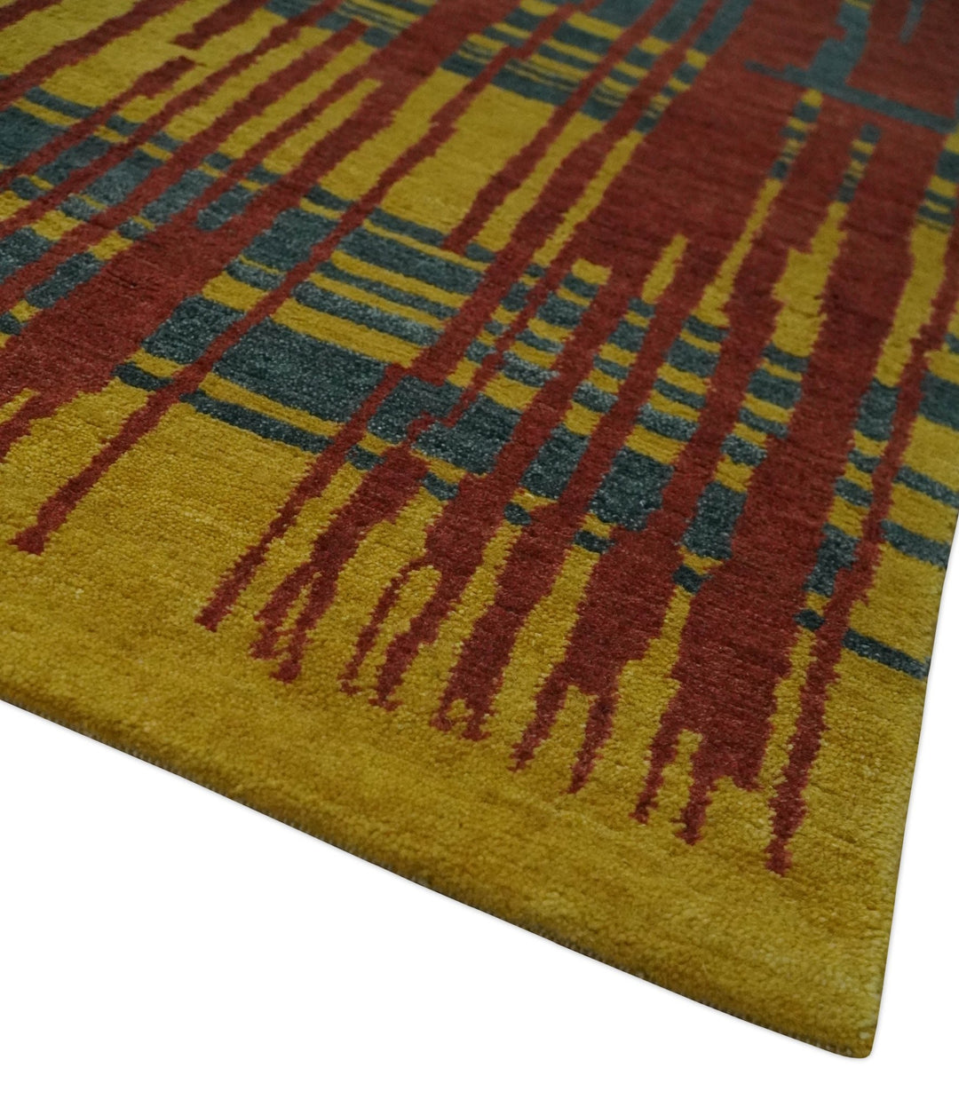 Modern Stripes Design Gold, Charcoal and Brown 5x6.6 Hand loom wool area Rug - The Rug Decor