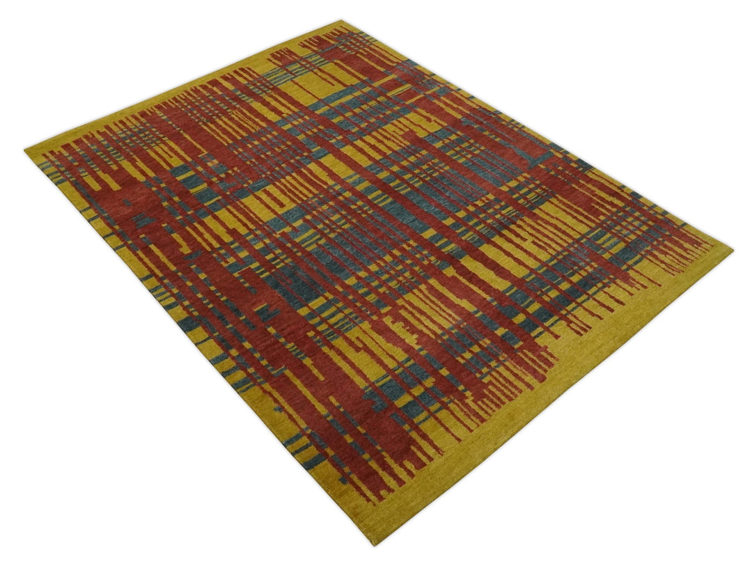 Modern Stripes Design Gold, Charcoal and Brown 5x6.6 Hand loom wool area Rug - The Rug Decor