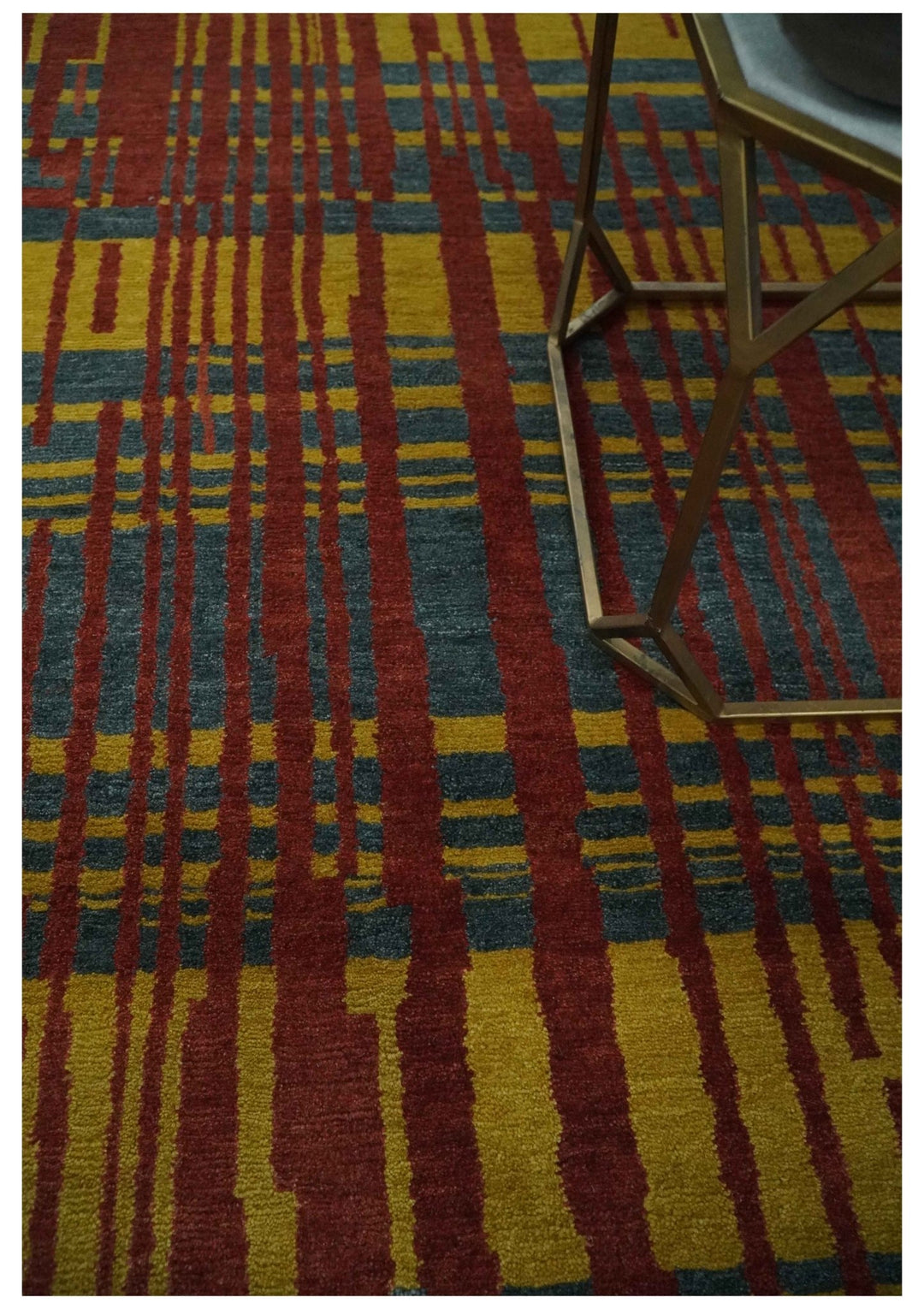 Modern Stripes Design Gold, Charcoal and Brown 5x6.6 Hand loom wool area Rug - The Rug Decor