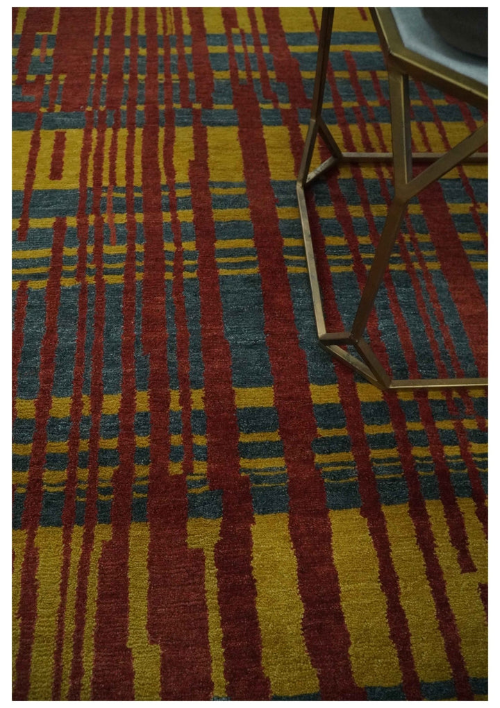 Modern Stripes Design Gold, Charcoal and Brown 5x6.6 Hand loom wool area Rug - The Rug Decor