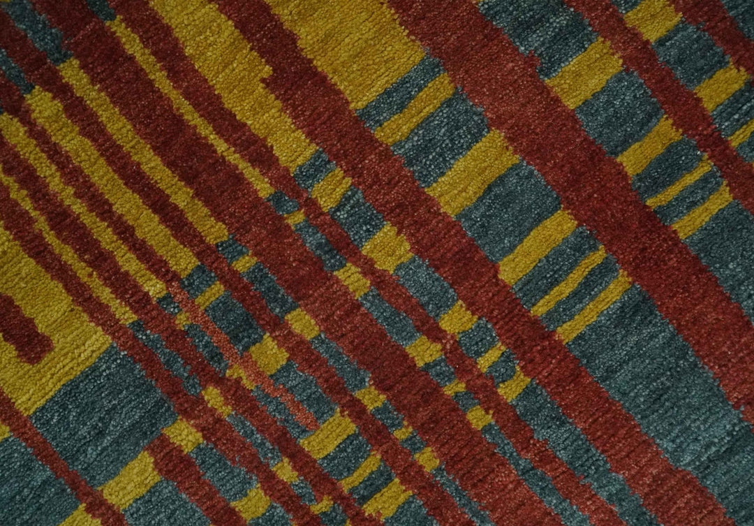 Modern Stripes Design Gold, Charcoal and Brown 5x6.6 Hand loom wool area Rug - The Rug Decor