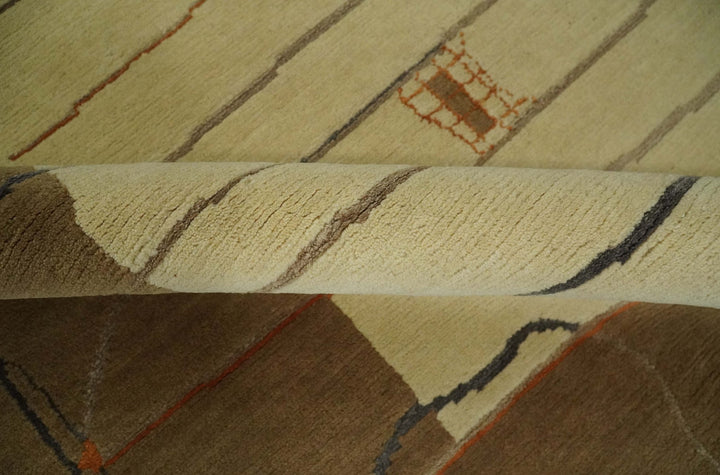Modern stripes Design Olive and Beige Hand loom 4x6 wool and Art Silk Area Rug - The Rug Decor