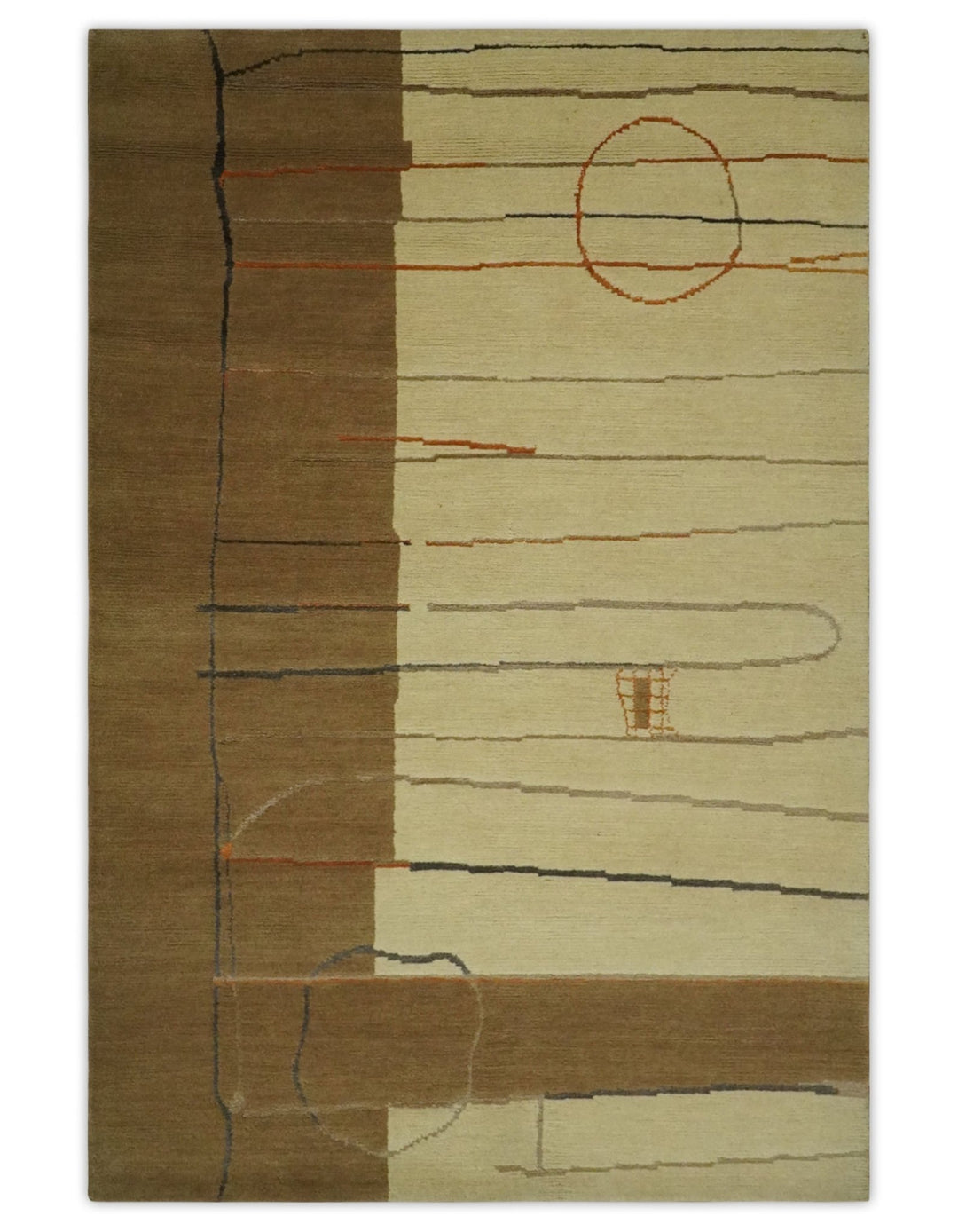 Modern stripes Design Olive and Beige Hand loom 4x6 wool and Art Silk Area Rug - The Rug Decor