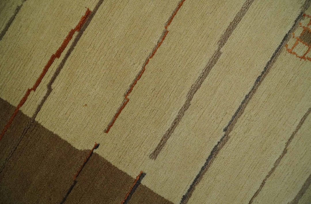 Modern stripes Design Olive and Beige Hand loom 4x6 wool and Art Silk Area Rug - The Rug Decor