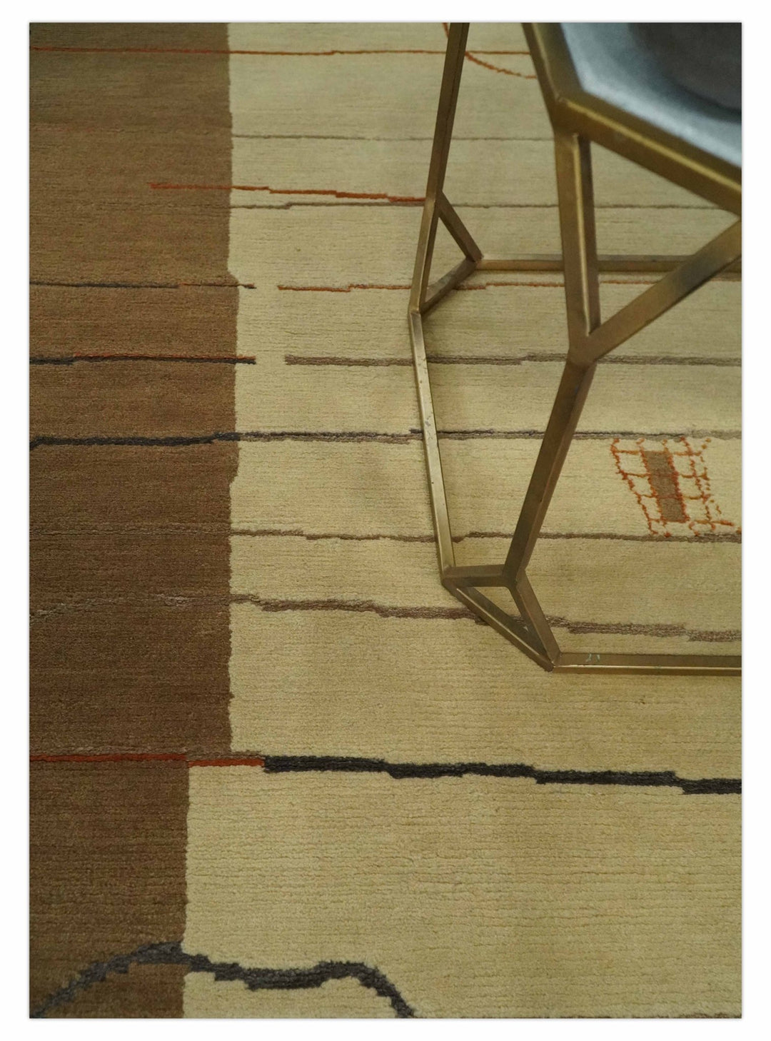 Modern stripes Design Olive and Beige Hand loom 4x6 wool and Art Silk Area Rug - The Rug Decor