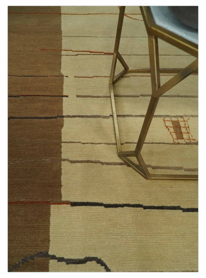 Modern stripes Design Olive and Beige Hand loom 4x6 wool and Art Silk Area Rug - The Rug Decor