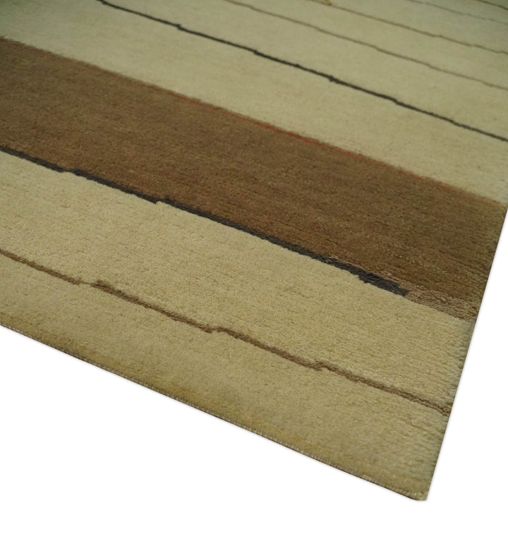Modern stripes Design Olive and Beige Hand loom 4x6 wool and Art Silk Area Rug - The Rug Decor