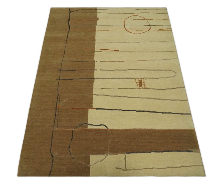 Modern stripes Design Olive and Beige Hand loom 4x6 wool and Art Silk Area Rug - The Rug Decor