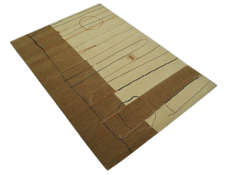 Modern stripes Design Olive and Beige Hand loom 4x6 wool and Art Silk Area Rug - The Rug Decor