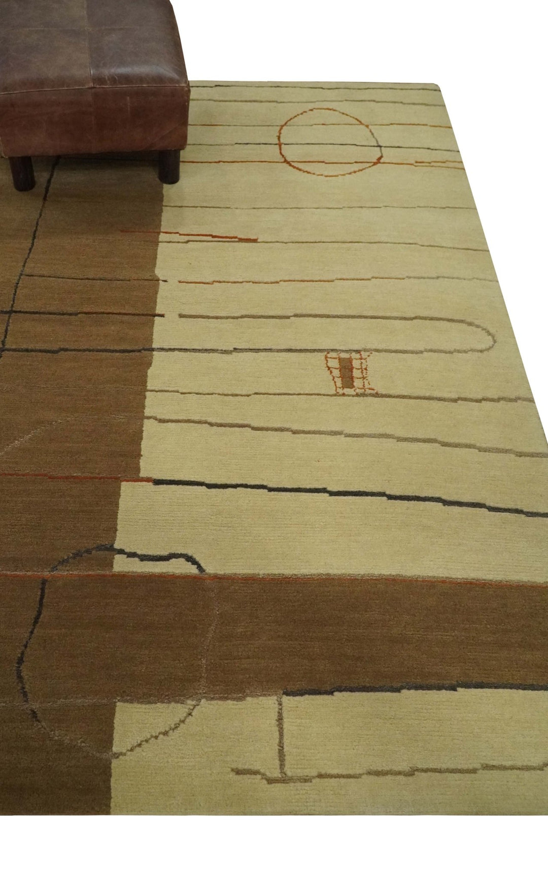 Modern stripes Design Olive and Beige Hand loom 4x6 wool and Art Silk Area Rug - The Rug Decor