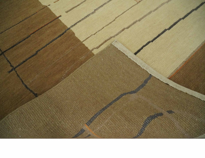 Modern stripes Design Olive and Beige Hand loom 4x6 wool and Art Silk Area Rug - The Rug Decor