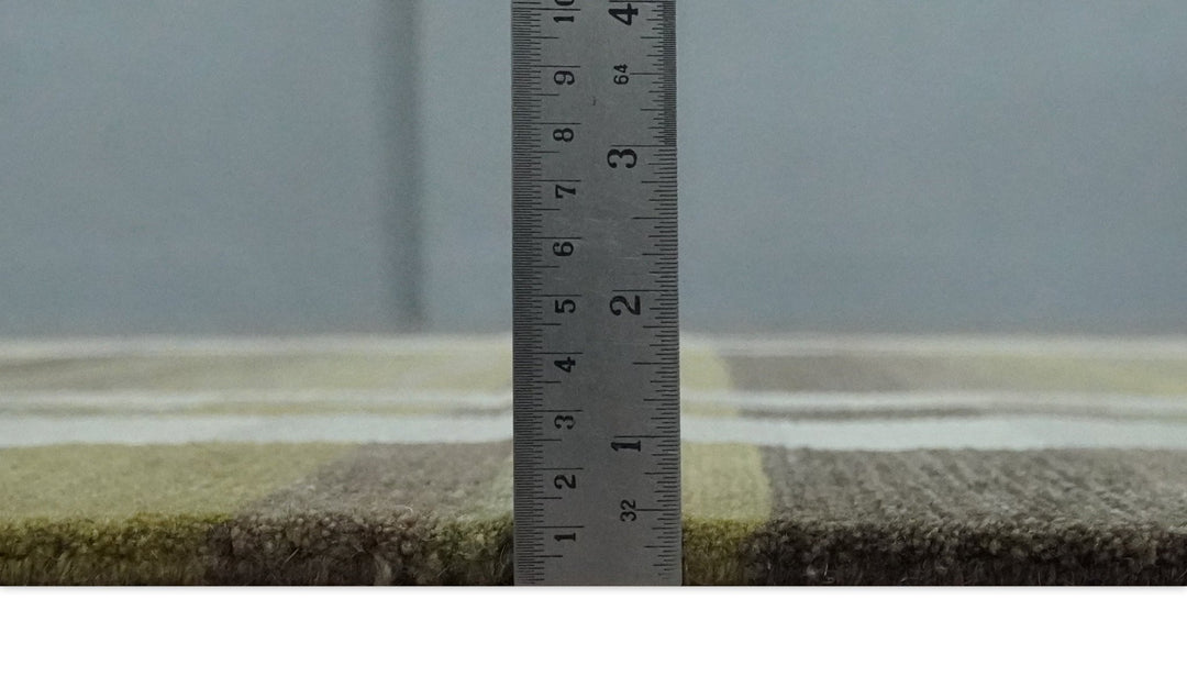 Modern Stripes Design Olive, Charcoal, Ivory and Gray Hand loom 5x7 wool Area Rug - The Rug Decor