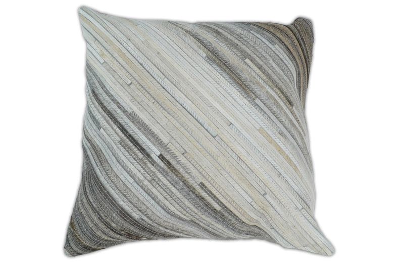 Modern Stripes Ivory and Gray Genuine Leather Accent Pillow, Cushion | PL17 - The Rug Decor