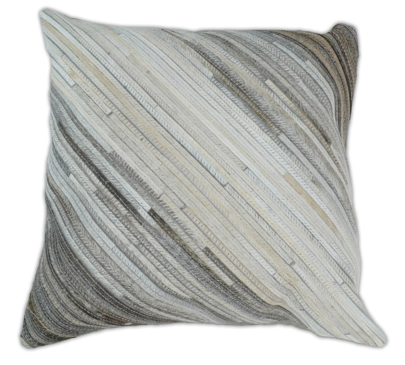 Modern Stripes Ivory and Gray Genuine Leather Accent Pillow, Cushion | PL17 - The Rug Decor