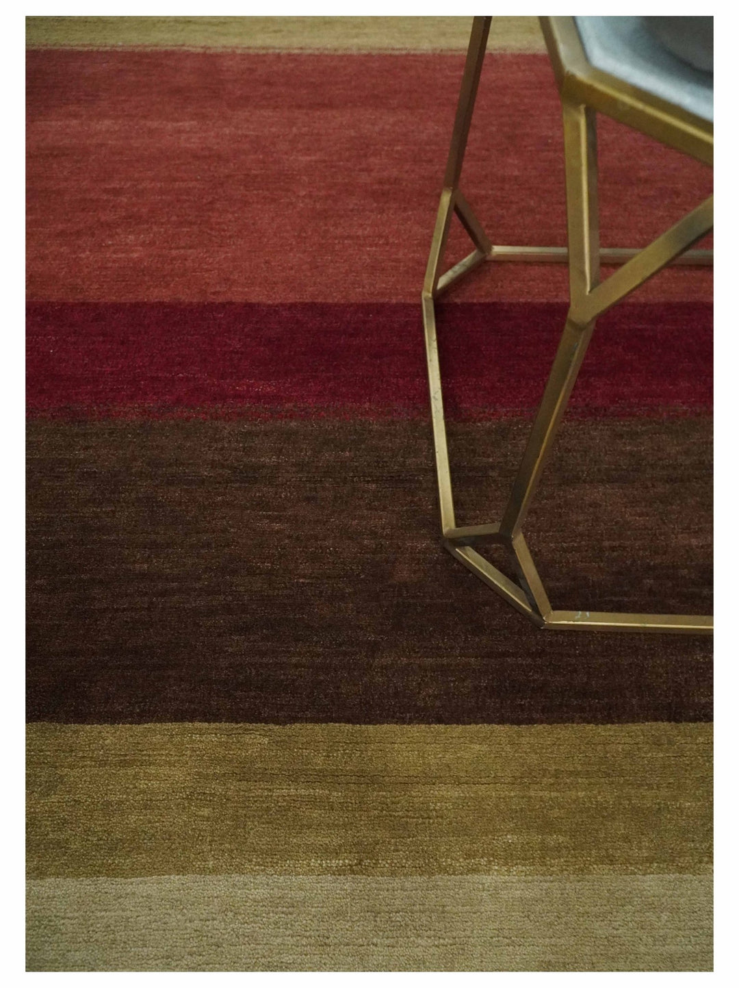 Modern Stripes Ivory, Rust, Maroon and Brown Hand loom 5.6x6.6 Wool Area Rug - The Rug Decor