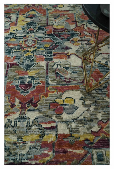 Modern Transitional 8x10 Ivory, Rust, Yellow and Charcoal Serapi wool Area Rug - The Rug Decor