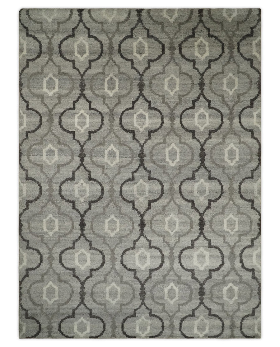 Modern Trellis Channel 6x8 Silver and Brown Natural Wool Hand Woven Rug | HL4 - The Rug Decor