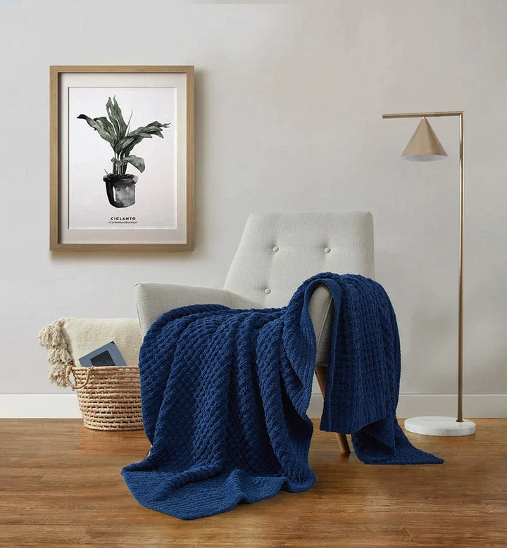 Multi Color Solid Knitted Waffle Lightweight Throw - The Rug Decor
