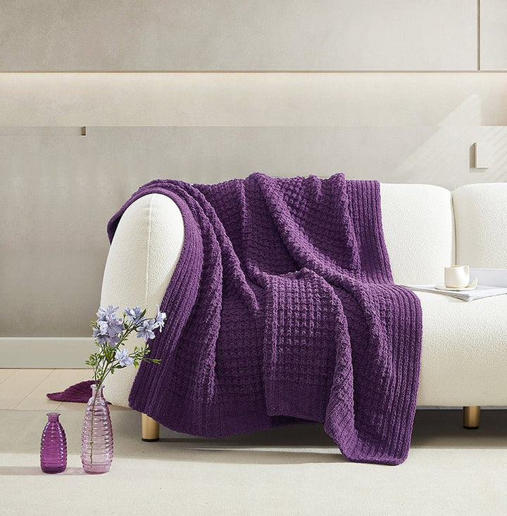 Multi Color Solid Knitted Waffle Lightweight Throw - The Rug Decor