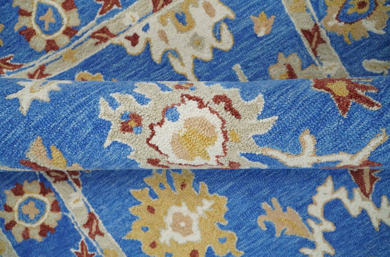 Multi Size Hand Tufted Blue, Ivory, Beige and Rust Vibrant Colorful Oushak Rug - The Rug Decor