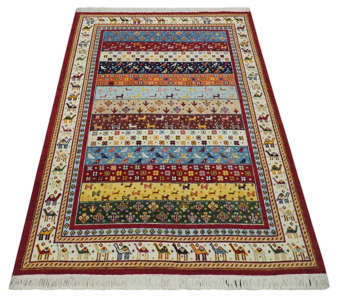 Multicolor Striped Wool Hand Woven Southwestern Lori Gabbeh Rug| KNT49 - The Rug Decor