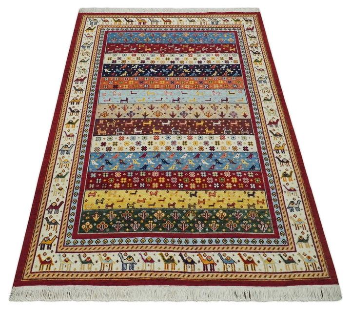 Multicolor Striped Wool Hand Woven Southwestern Lori Gabbeh Rug| KNT49 - The Rug Decor