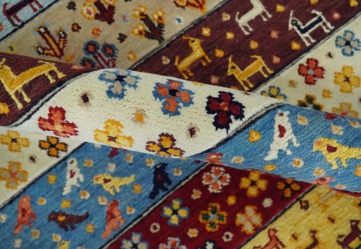 Multicolor Striped Wool Hand Woven Southwestern Lori Gabbeh Rug| KNT49 - The Rug Decor