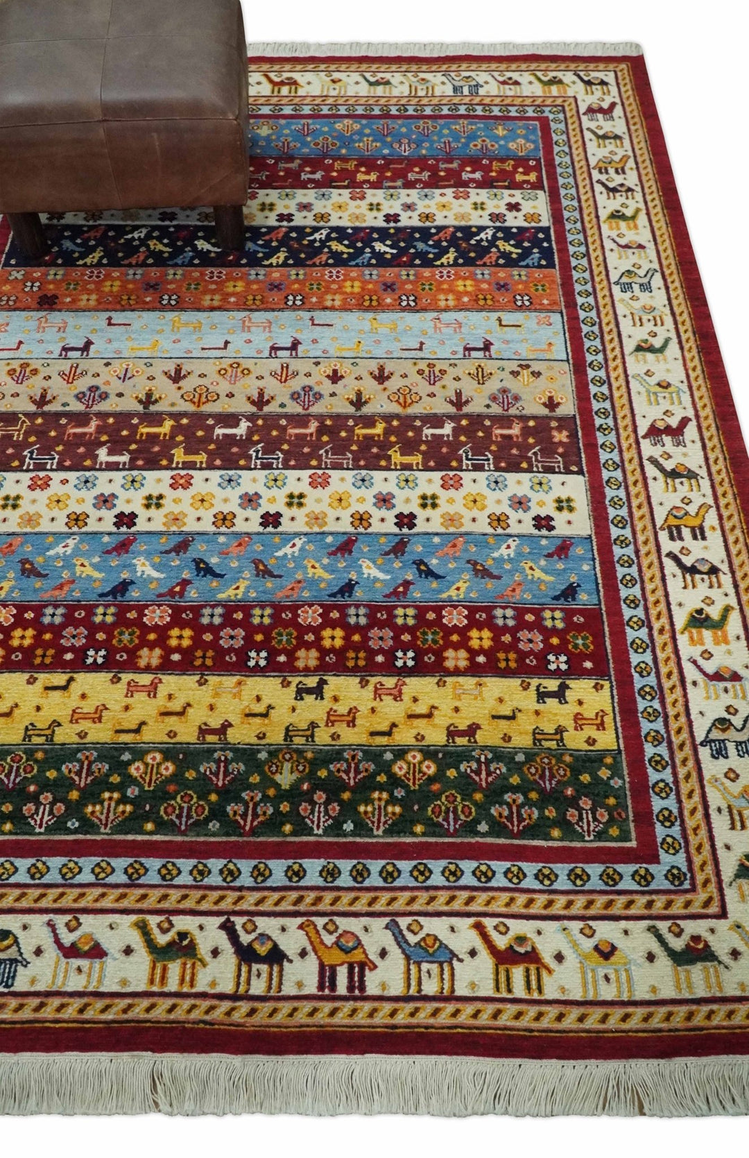 Multicolor Striped Wool Hand Woven Southwestern Lori Gabbeh Rug| KNT49 - The Rug Decor