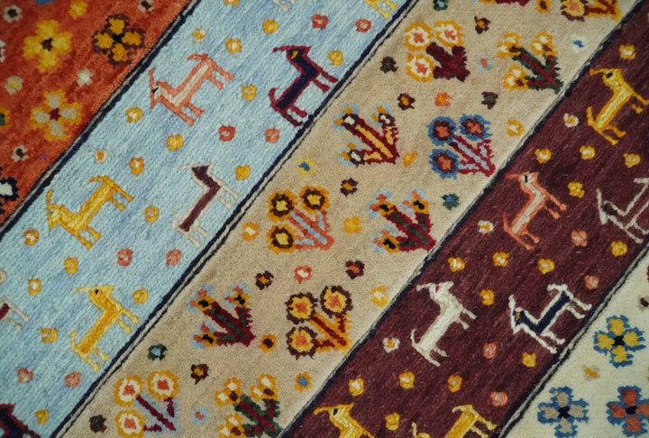 Multicolor Striped Wool Hand Woven Southwestern Lori Gabbeh Rug| KNT49 - The Rug Decor