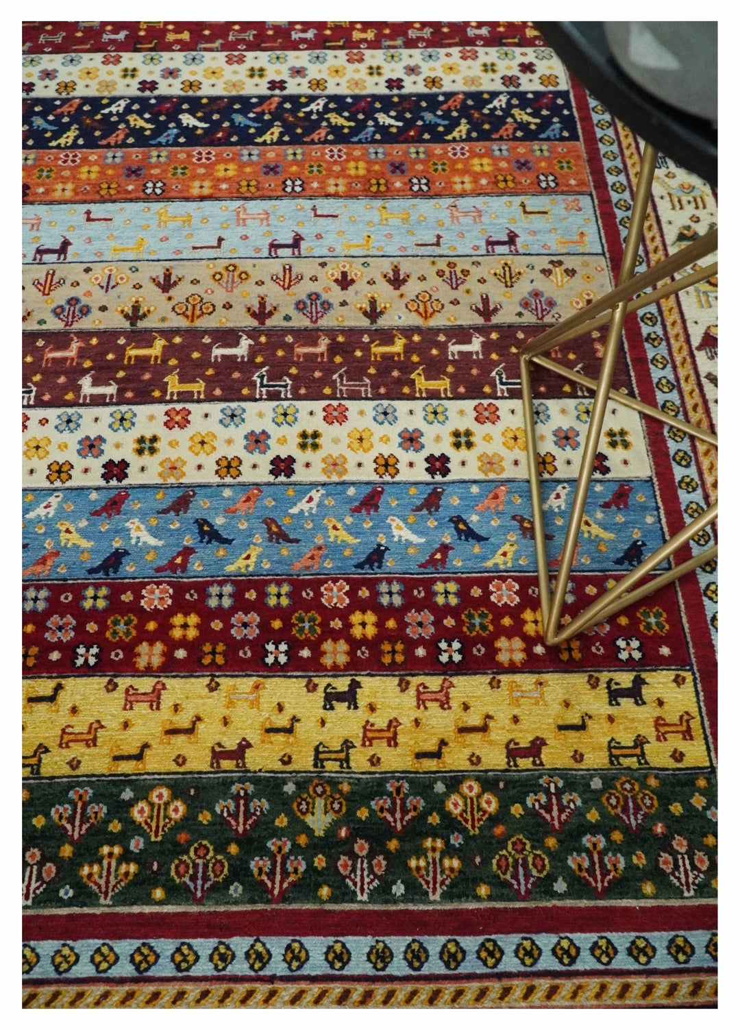 Multicolor Striped Wool Hand Woven Southwestern Lori Gabbeh Rug| KNT49 - The Rug Decor