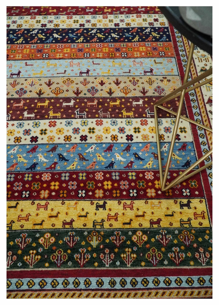 Multicolor Striped Wool Hand Woven Southwestern Lori Gabbeh Rug| KNT49 - The Rug Decor