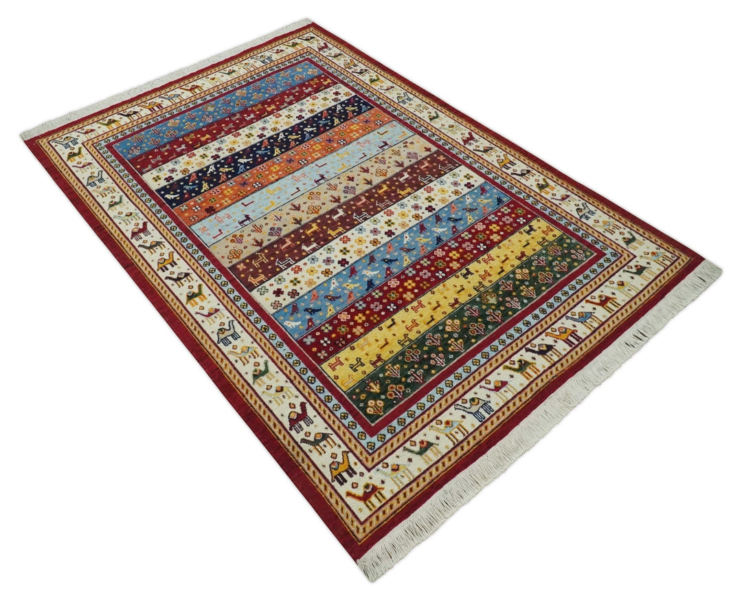 Multicolor Striped Wool Hand Woven Southwestern Lori Gabbeh Rug| KNT49 - The Rug Decor