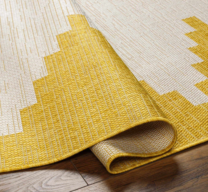 Mustard and Ivory Modern Geometrical Outdoor Safe Multi size Area Rug - The Rug Decor