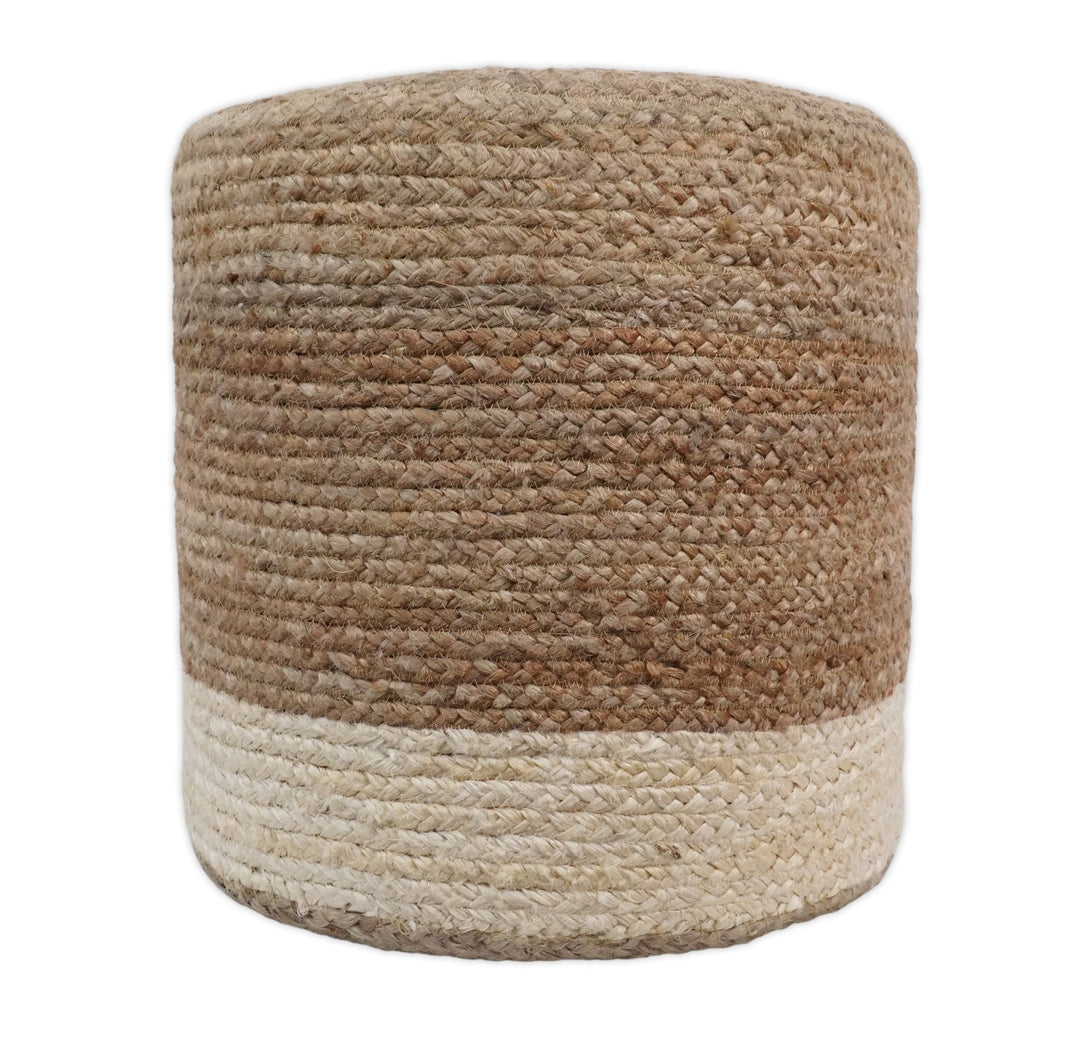 Natural Brown and White Jute Round Pouf, Hand Braided boho Pouf Ottoman Footstool, Side table, Seat , Foot Rest, Living Room, Bedroom | JP7 - The Rug Decor