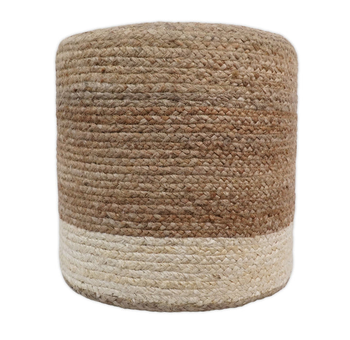 Natural Brown and White Jute Round Pouf, Hand Braided boho Pouf Ottoman Footstool, Side table, Seat , Foot Rest, Living Room, Bedroom | JP7 - The Rug Decor