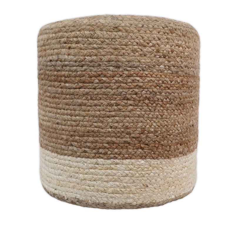 Natural Brown and White Jute Round Pouf, Hand Braided boho Pouf Ottoman Footstool, Side table, Seat , Foot Rest, Living Room, Bedroom | JP7 - The Rug Decor