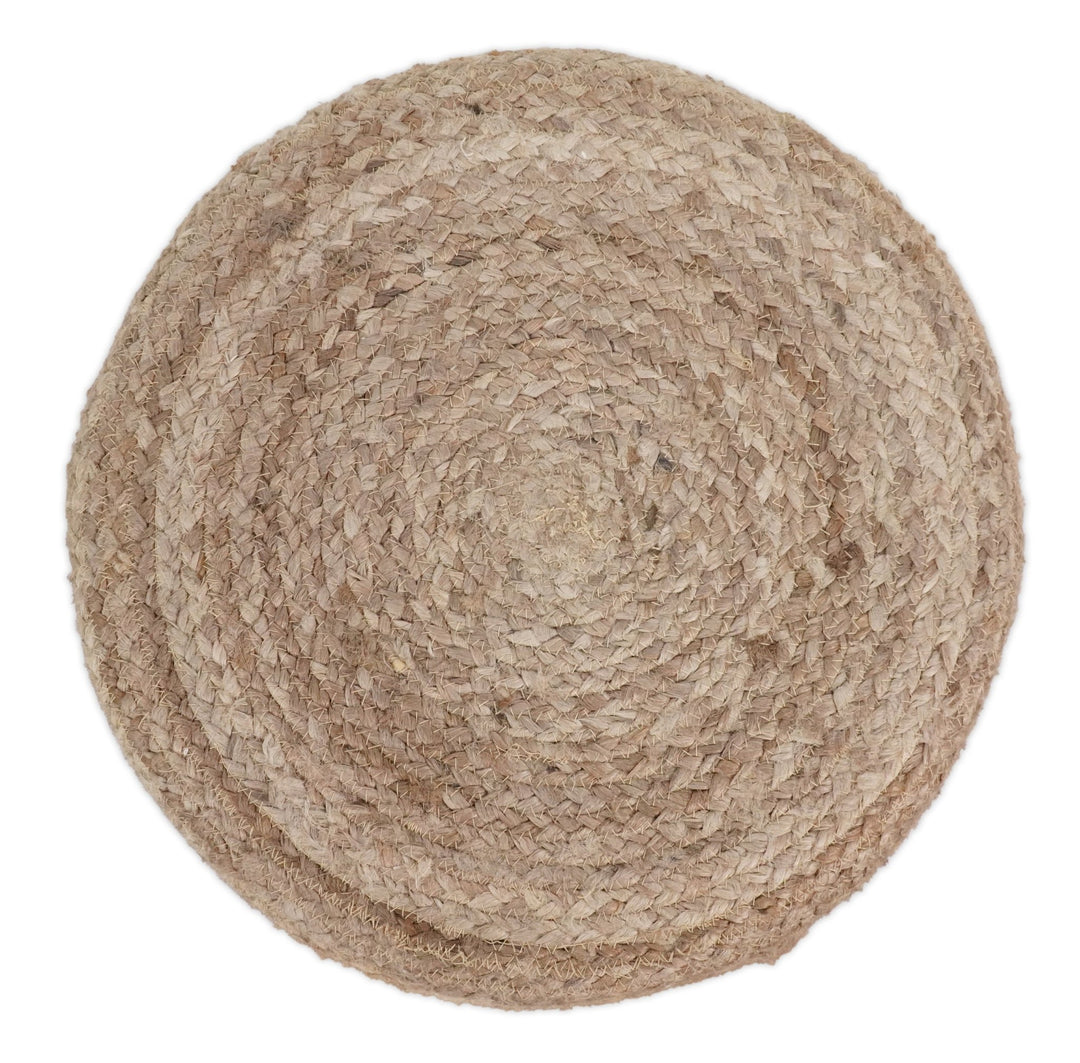Natural Brown and White Jute Round Pouf, Hand Braided boho Pouf Ottoman Footstool, Side table, Seat , Foot Rest, Living Room, Bedroom | JP7 - The Rug Decor