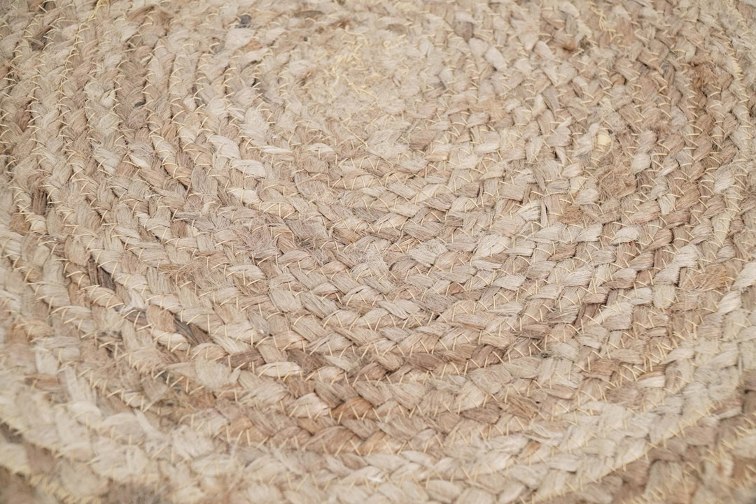 Natural Brown and White Jute Round Pouf, Hand Braided boho Pouf Ottoman Footstool, Side table, Seat , Foot Rest, Living Room, Bedroom | JP7 - The Rug Decor