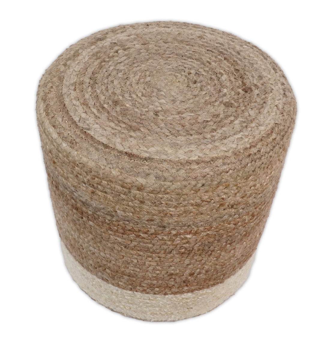 Natural Brown and White Jute Round Pouf, Hand Braided boho Pouf Ottoman Footstool, Side table, Seat , Foot Rest, Living Room, Bedroom | JP7 - The Rug Decor