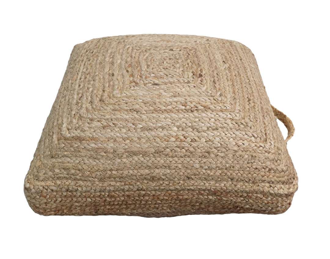 Natural Brown Jute Square Pouf, Hand Braided boho Pouf Ottoman Footstool, Side table, Floor Pillow, Foot Rest, Living Room, Bedroom | JP8 - The Rug Decor