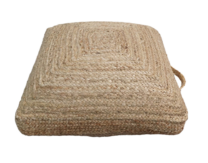 Natural Brown Jute Square Pouf, Hand Braided boho Pouf Ottoman Footstool, Side table, Floor Pillow, Foot Rest, Living Room, Bedroom | JP8 - The Rug Decor