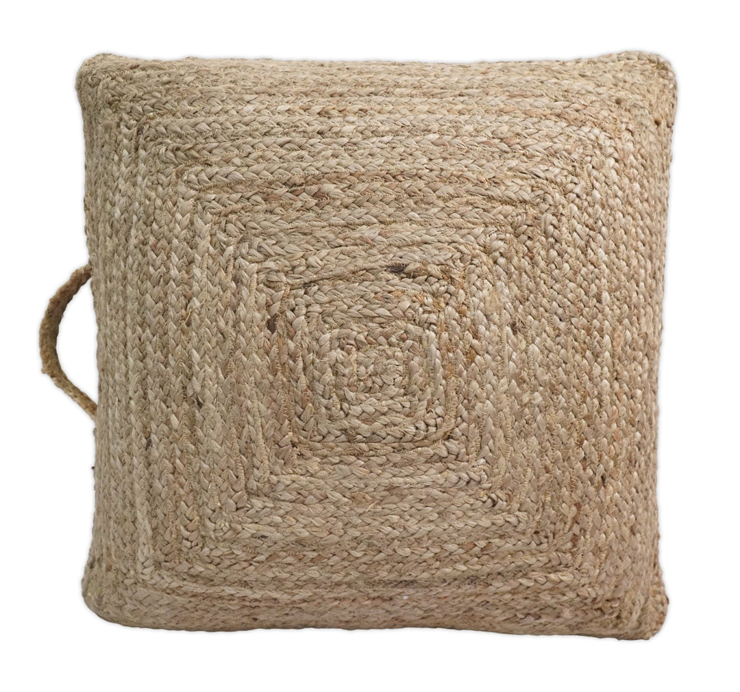 Natural Brown Jute Square Pouf, Hand Braided boho Pouf Ottoman Footstool, Side table, Floor Pillow, Foot Rest, Living Room, Bedroom | JP8 - The Rug Decor