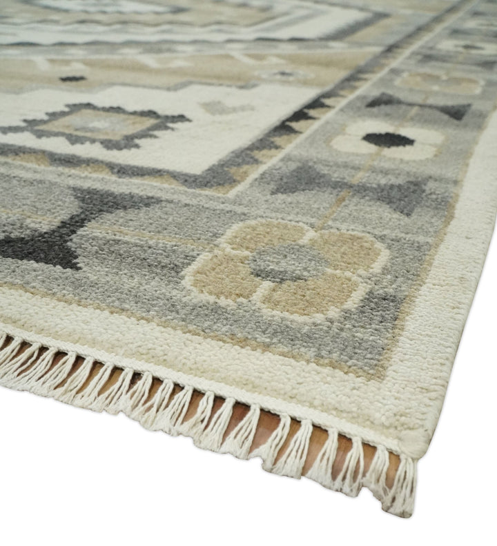 Natural Wool Hand Knotted Ivory, Beige and Charcoal Traditional Area Rug, Kids, Living Room and Bedroom Rug | MEHK2 - The Rug Decor
