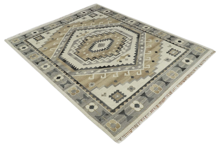 Natural Wool Hand Knotted Ivory, Beige and Charcoal Traditional Area Rug, Kids, Living Room and Bedroom Rug | MEHK2 - The Rug Decor