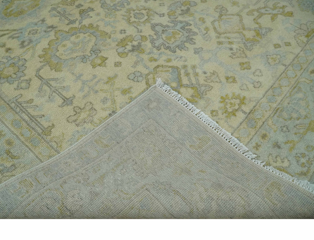 Neutral Beige and silver 8x10 Traditional Antique Finish Hand knotted Wool Area Rug - The Rug Decor