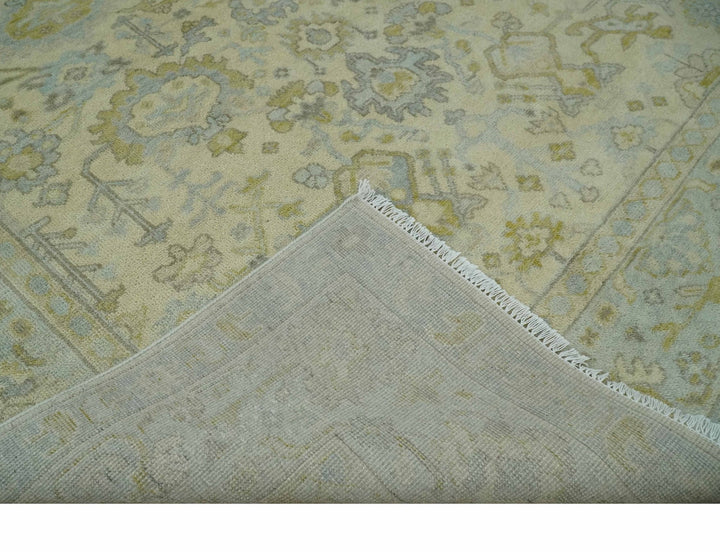 Neutral Beige and silver 8x10 Traditional Antique Finish Hand knotted Wool Area Rug - The Rug Decor