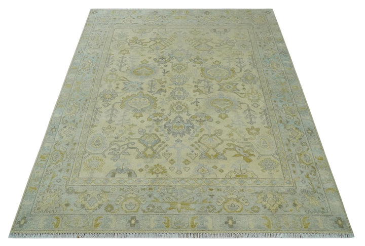 Neutral Beige and silver 8x10 Traditional Antique Finish Hand knotted Wool Area Rug - The Rug Decor