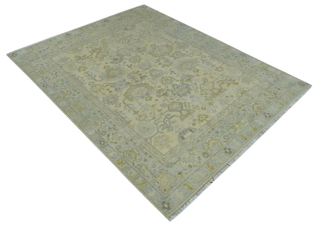 Neutral Beige and silver 8x10 Traditional Antique Finish Hand knotted Wool Area Rug - The Rug Decor